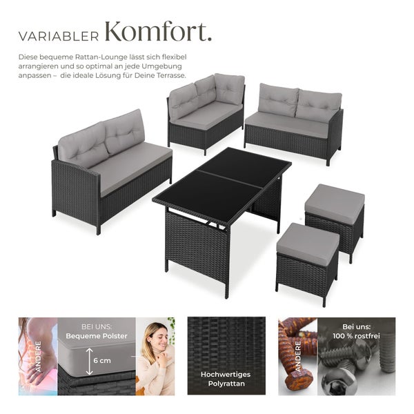 Rattan Lounge Set mit Tisch und Polstern für den Außenbereich