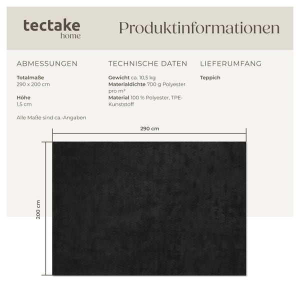 Kurzflorteppich tectake rutschfeste Unterseite verschiedene Größen und Farben 200 x 290 cm