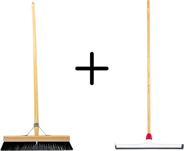 Bürste und Abzieher mit Holzstiel