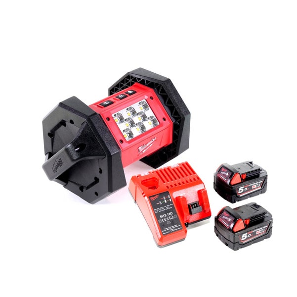 Milwaukee Akku-LED-Baustrahler Set mit Ladegerät und zwei 18 Volt Akkus