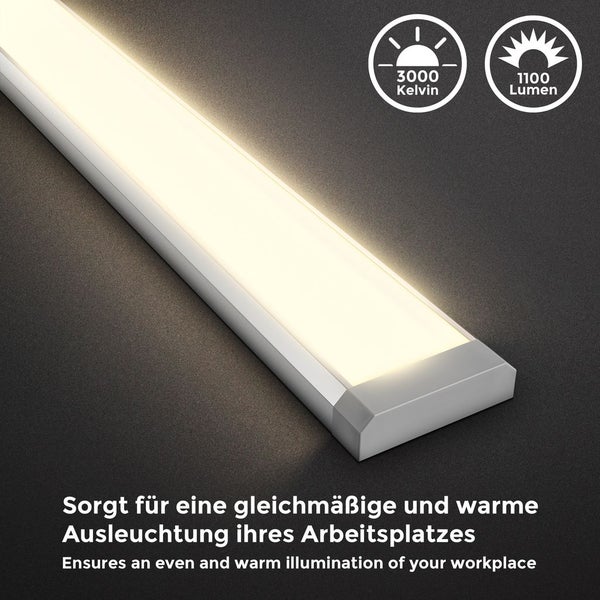 Unterbauleuchte - 10W, 1100lm, LED, Schalter, Stecker, warmweiß, silber