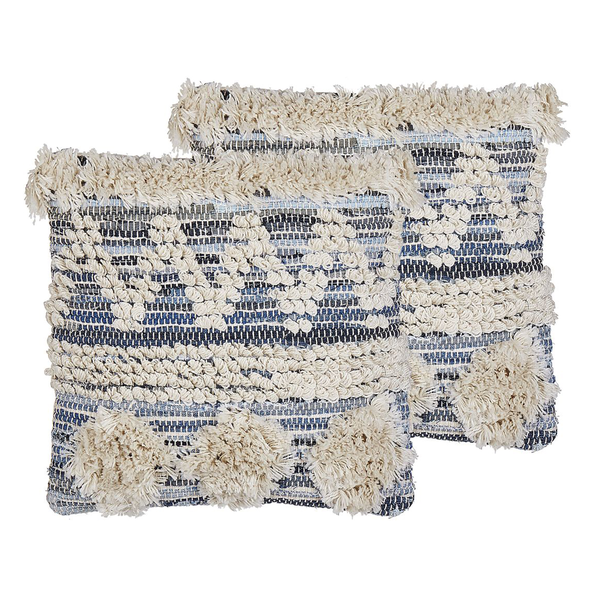 Dekokissen 2er Set EYTELIA Bouclé 45 x 45 cm Blau Geometrisches Muster