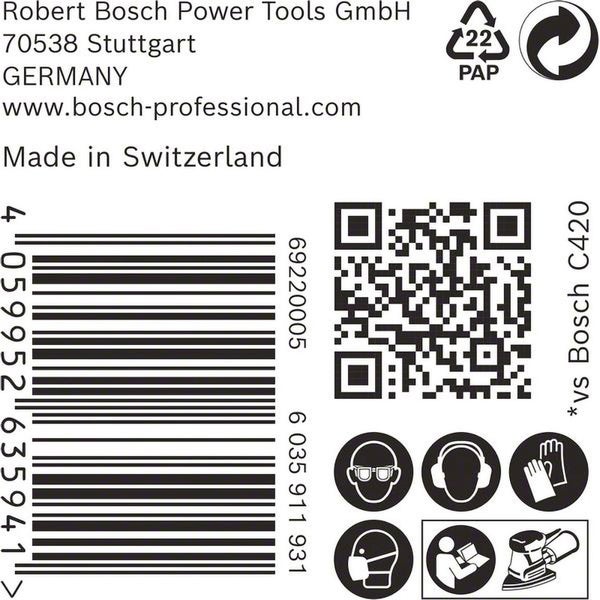 Informationen zu Robert Bosch Power Tools, Recyclinghinweis, Barcode, QR Code und Sicherheitshinweise