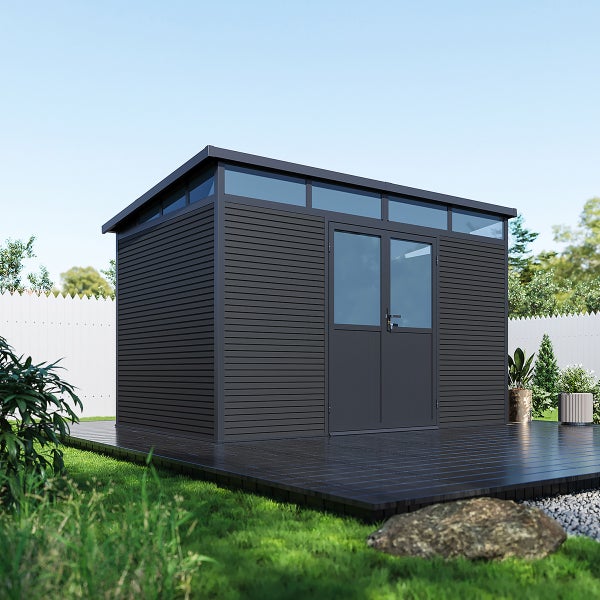 Weide Gartenhaus Aluminium Gerätehaus mit Doppeltür 338x218x226 cm Wetterfest Anthrazit