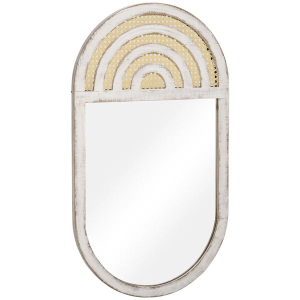 HOMCOM Wandspiegel, Wohnzimmerspiegel, 50 x 90 cm Flurspiegel mit Rattanoptik, Holzrahmen für Schlafzimmer Weiß