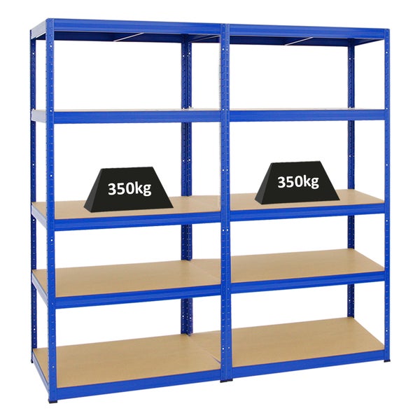 PROREGAL Mega Deal 2x Schwerlastregal Slim Elephant M HxBxT 180 x 90 x 60 cm 5 Ebenen Fachlast 350 kg Blau