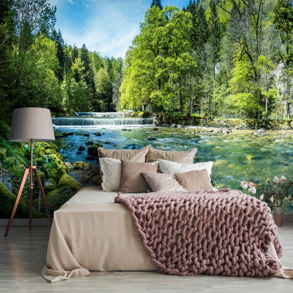Fototapete 3D Wasserfall Wald Vlies Tapete Wohnzimmer 200X140 cm