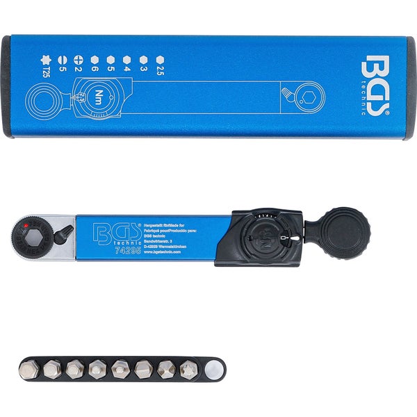 BGS Drehmomentschlüssel Abtrieb Innensechskant 6,3 mm (1/4) 2 - 10 Nm mit Bit-Satz 9tlg. - 74295