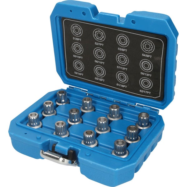 Satz Felgenschlösser in blauem Kunststoffkoffer