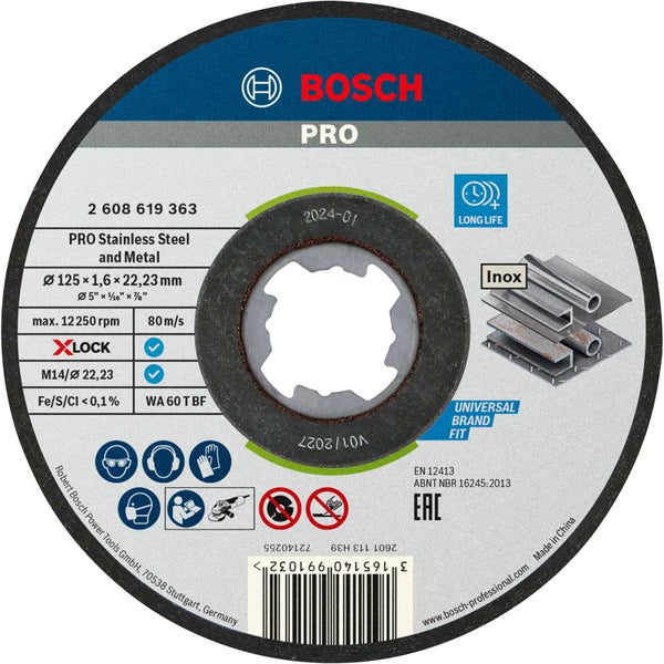 Bosch PRO Stainless Steel and Metal X-Lock Trennscheibe 125 x 1,6 x 22,23 mm - 2608619363
