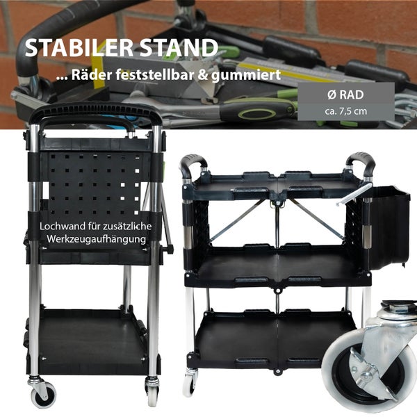 Servierwagen mit drei Ablagen und Müllbehälter