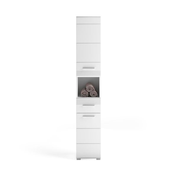 Linus Hochschrank Bad 2 Türen, 1 Schublade, 1 Ablage  Hochglanz weiß,weiß. 30 X 31 X 182 cm