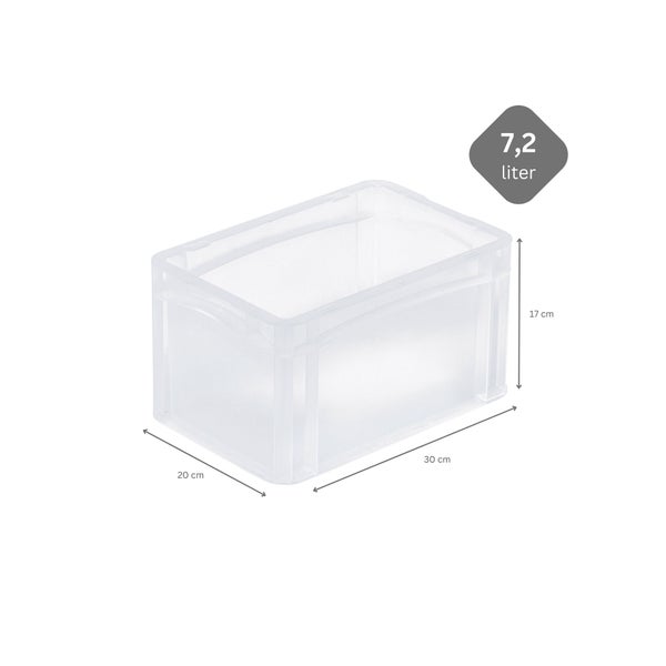 PROREGAL SparSet 20 x Transparenter Eurobehälter BasicLine Mit Geschlossenem Griff HxBxT 17 x 20 x 30 cm 7,2 Liter Eurobox Transportbox