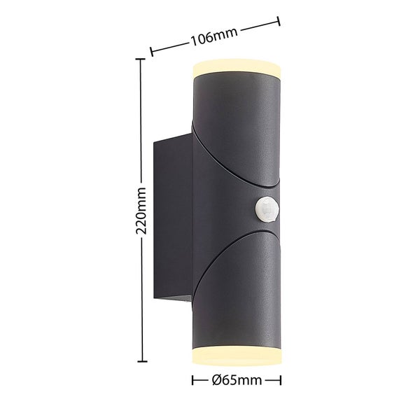 Lindby LED Wandleuchte außen Aspyn mit Bewegungsmelder (spritzwassergeschützt (Modern) in Schwarz aus Aluminium (2 flammig, ) - Wandlampe für Außenwand/Hauswand Haus Terrasse und Balkon