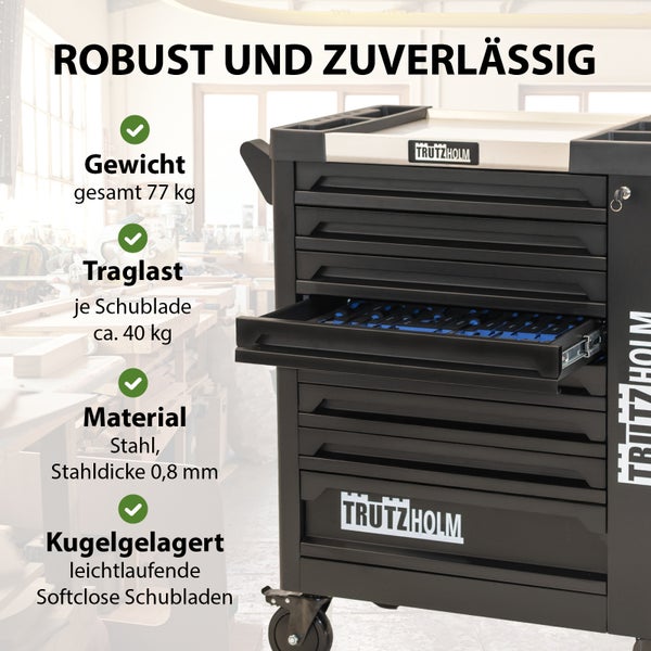 Werkstattwagen 249 tlg. bestückt 97 x 85 x 46 Werkzeugwagen Werkzeugaufbewahrung in schwarz