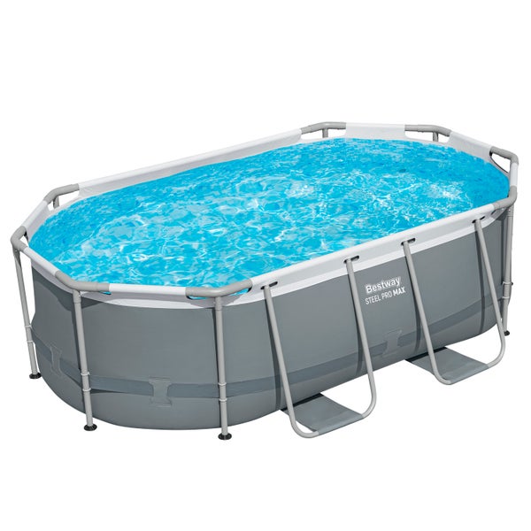 Bestway Steel Pro Max Aufstellpool oval mit robustem Stahlrahmen und Poolfolie im Mosaik Design