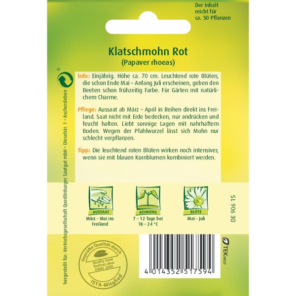Klatsch-Mohn Rot Samen von Quedlinburger SAATGUT