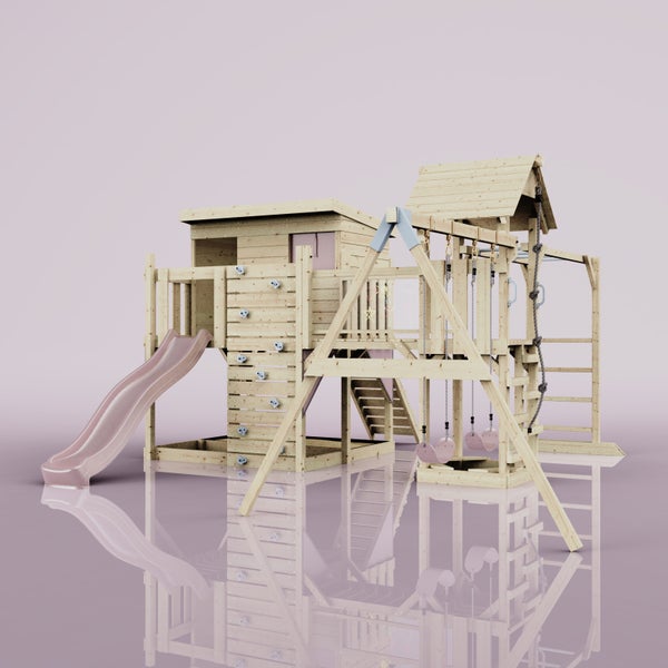 Spielplatz mit Spielhaus, Rutsche, Schaukel und Kletterwand