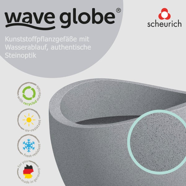 Scheurich Wave Globe 60, Pflanzgefäß/Blumentopf/Pflanzkübel, rund,  aus Kunststoff Farbe: Stony Grey, 59,5 cm Durchmesser, 44,5 cm hoch, 68 l Vol.