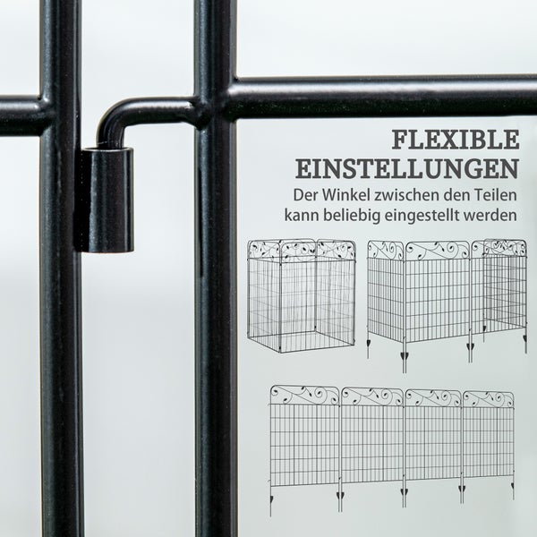 Outsunny 4er Set Gartenzaun, Dekorative Gitterzaun für Garten, Balkon, 3,52 x 1,1 m, Metall, Schwarz