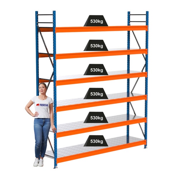 Regal mit sechs Ebenen und einer Traglast von 530 kg pro Ebene