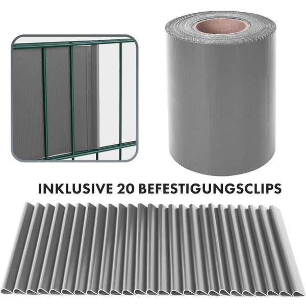 FLOORDIREKT PVC Sichtschutzstreifen 19 cm x 35 m für Gartenzäune Blickdicht Grau