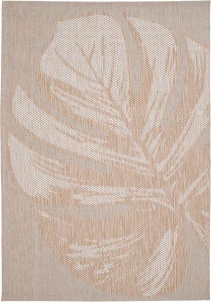 Flachgewebe-Teppich mit Monstera-Blatt-Muster für den Innenbereich und Außenbereich.