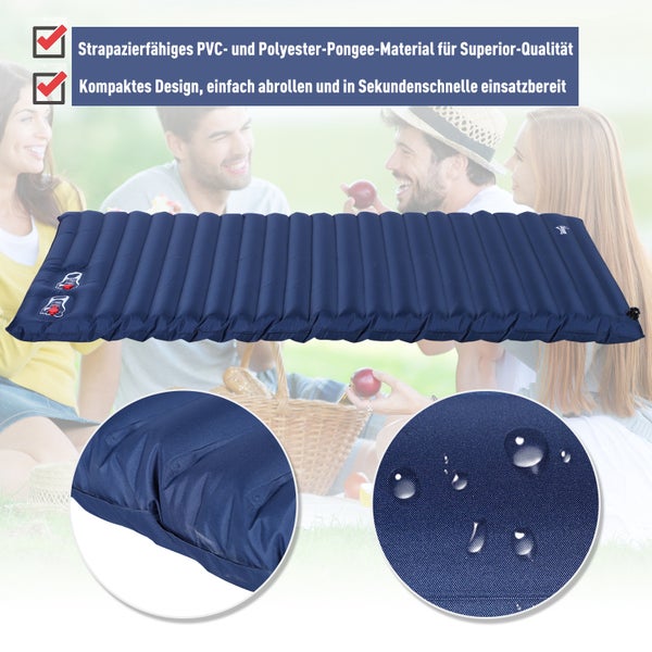 Outsunny Luftmatraze, Aufblasbares Luftbett, Camping Matraze, Schlafmatte, kunststoff, Polyester Pongee Navy blau, 195 x 138 x 10 cm