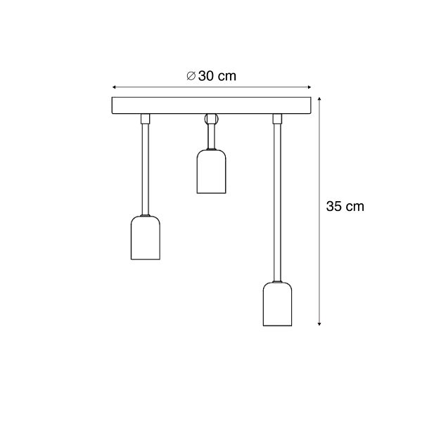 Technische Zeichnung einer Deckenleuchte, 30 Zentimeter breit, 35 Zentimeter hoch