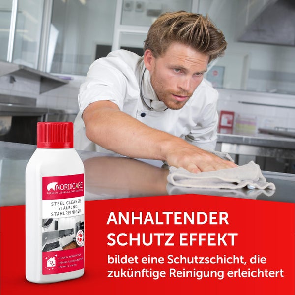 Nordicare Edelstahlreiniger Creme [500ml] Edelstahlpflege für effektive Reinigung I Löst Fett und Verunreinigungen I Edelstahl Reiniger professionell, Eloxal Reiniger