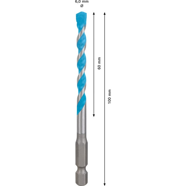 6 Millimeter Fliesenbohrer mit 60 Millimeter Bohrlänge und 100 Millimeter Gesamtlänge