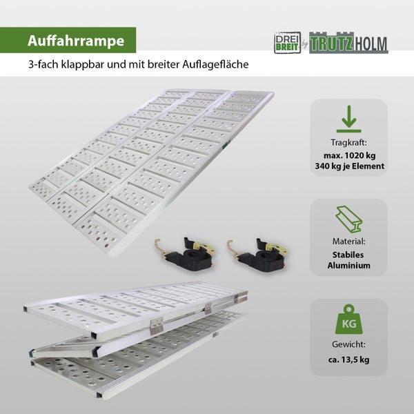 DREIBREIT by TRUTZHOLM 3-fach Auffahrrampe klappbar 175cm Tragkraft 1020kg Alu grau gelocht gerillt Verladerampe Rampe