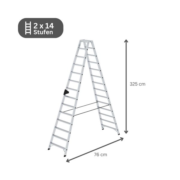 PROREGAL Stufen-Stehleiter Beidseitig Begehbar 2 x 14 Stufen