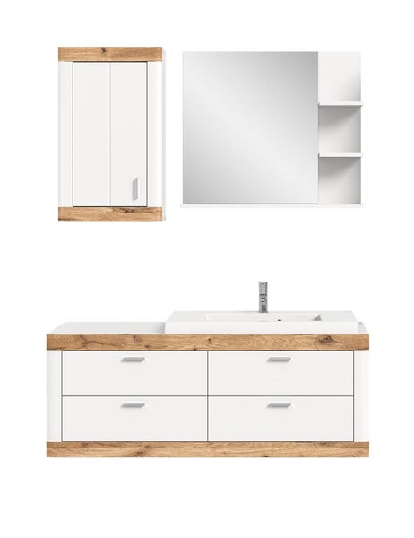 Laredo Badmöbelset 132cm weiß,matt weiß,Eiche dekor. 132 X 48 X 172 cm