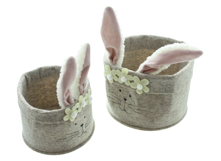 FRANK FLECHTWAREN | Osternest Häschen, 2er Set, FILZ AUS PET, 15,5 x 15,5 x 21,5 cm, 19 x 19 x 27,5 cm