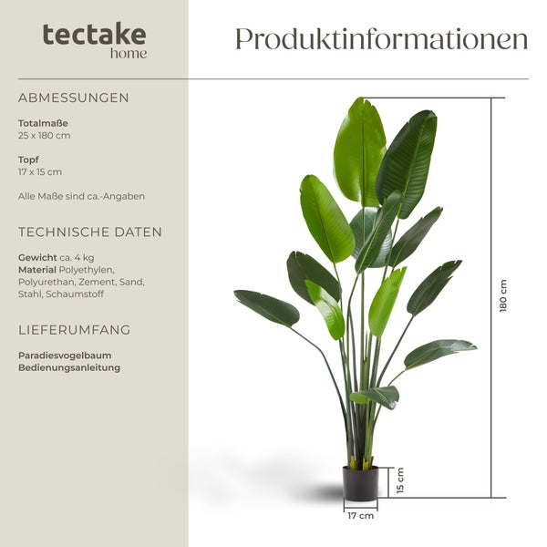 Künstlicher Paradiesvogelbaum tectake Tropic stabiler Kunststoff-Blumentopf verschiedene Größen grün