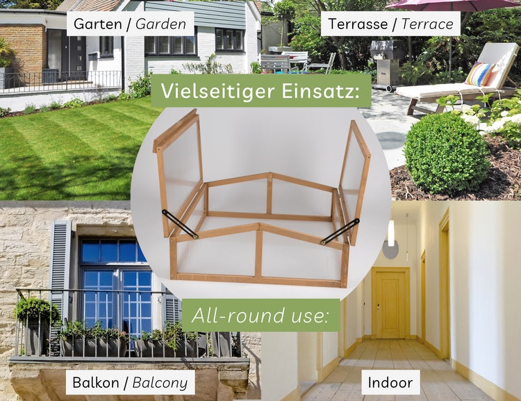 needs&wants® Frühbeet Aufsatz klein aus Holz Bausatz, Frühbeetkasten mit Abdeckung Gewächshaus mit Deckel wetterfest für Garten Balkon Outdoor, Polycarbonat, braun