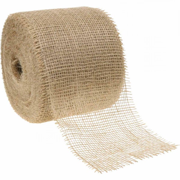 Juteband auf Rolle, Naturmaterial, grob gewebtes Netz für Dekoration, Bastelarbeiten und Gartenbedarf.