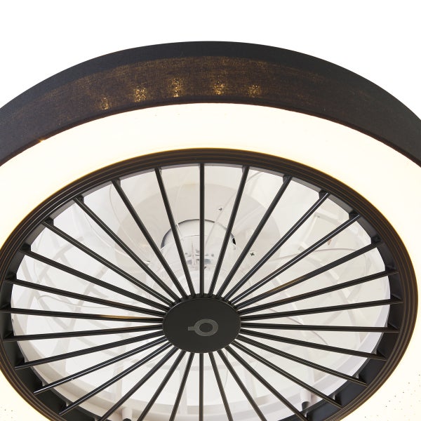 Runde Deckenventilator Leuchte mit integrierter Beleuchtung und Schutzgitter im modernen Design