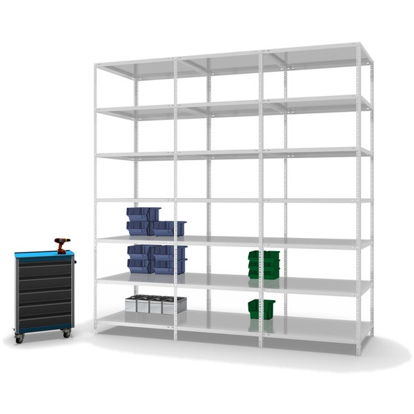 PROREGAL Fachbodenregal Schraubsystem Light-Duty Grundregal HxBxT 300 x 100 x 80 cm 7 Ebenen Fachlast 125 kg Beidseitig Nutzbar Lichtgrau