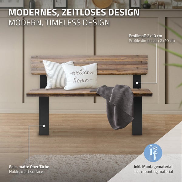 ML-Design 2 Stück Bankbeine aus Stahl massiv 40x78,5cm Schwarz Bankgestell aus Metall mit Rückenlehne für Außenbereich, DIY Gartenbank, stabil wetterfest rostfrei, Bankkufen Bankfüße Parkbank Sitzbank