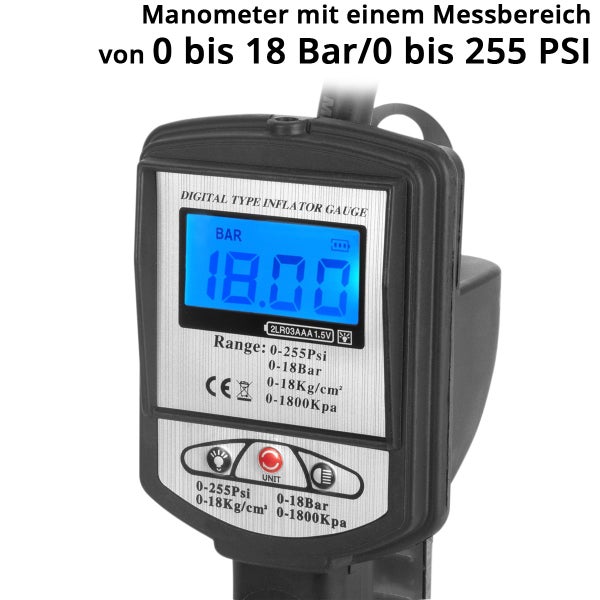 STAHLWERK Digitale Druckluft-Reifenfüllpistole DRP-18 ST Messbereich 0-18 Bar