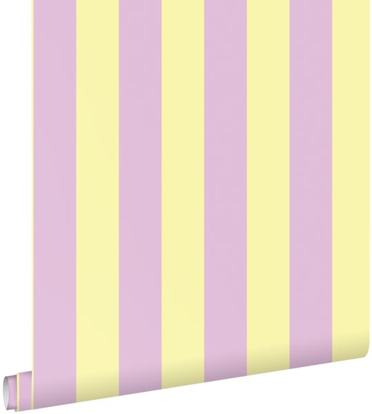 ESTAhome Tapete Streifen Pastellgelb und Violett - 50 x 900 cm - 139912
