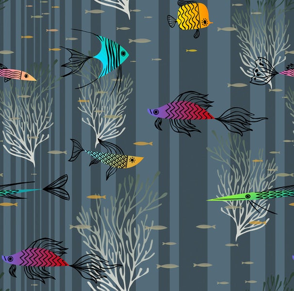 Walls4You Tapete Fische Dunkelblau und Mehrfarbig - 53 cm x 10 m - 640133
