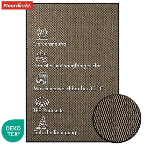 FLOORDIREKT Schmutzfangmatte - SKY Novo - PVC-frei - Extra Halt & Langlebigkeit - Ocker-Schwarz - 135 x 200 cm