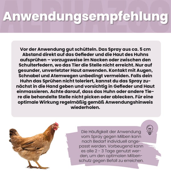 Anwendungsempfehlung für ein Spray gegen Milben bei Hühnern