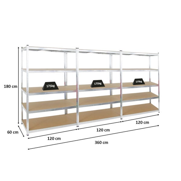 PROREGAL Mega Deal 3x Schwerlastregal Ragnar HxBxT 180 x 120 x 60 cm Fachlast 175 kg Verzinkt