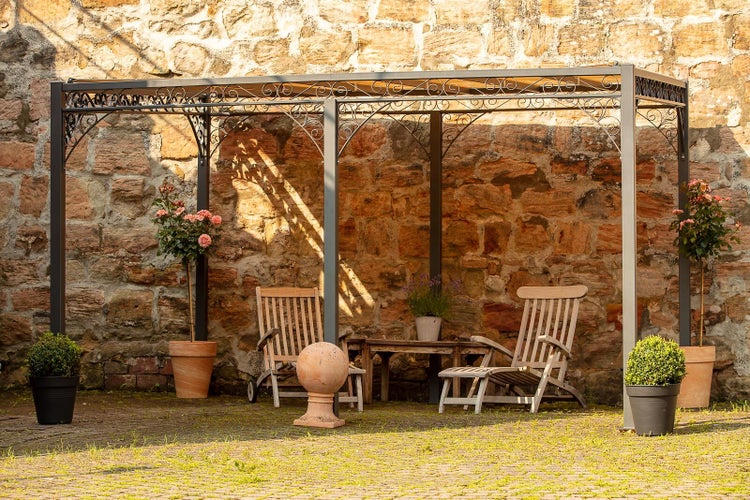 Pergola ELEO Sardegna 3 x 4 m schwarz - pulverbeschichtet | mit Sonnensegel ecru