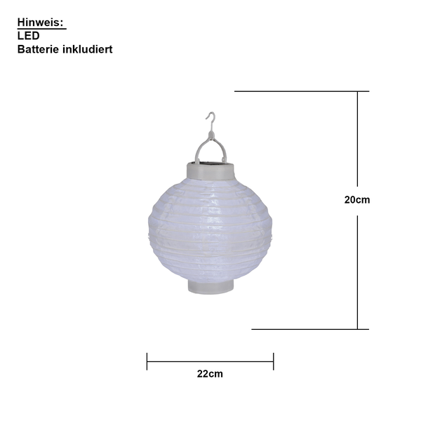 Dekorative Papierlaterne mit LED und Batterie, Höhe 20 cm, Durchmesser 22 cm