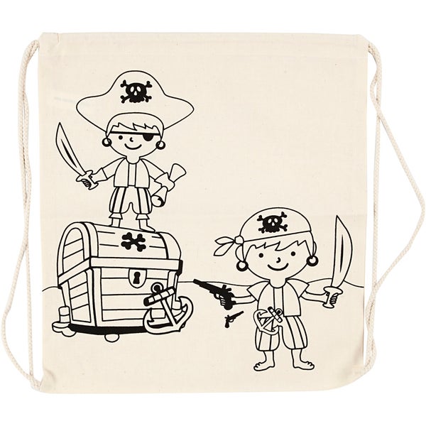 Creativ Company  Kordelzug-Beutel, Piraten, Größe 37x41 cm, 110 g, Hellnatur, 1 Stk